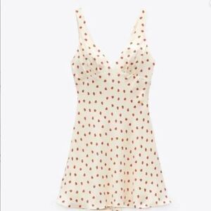 NEW Zara Strawberry Print Mini Dress Women Size L Satin Babydoll Soft Girl Flirt